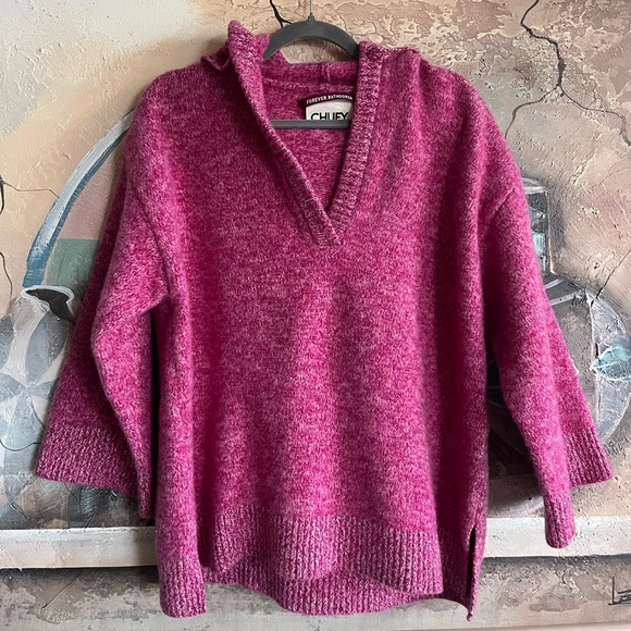 CHUFY Forever Patagonia Merino Wool Pullover Purple Thick Hooded Sweater - Picture 3 of 14